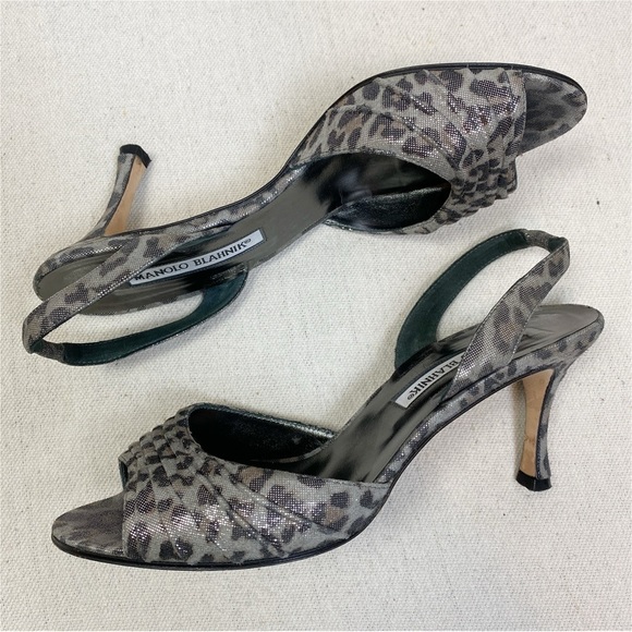 Manolo Blahnik Gray Leopard Print Heels - Picture 1 of 8